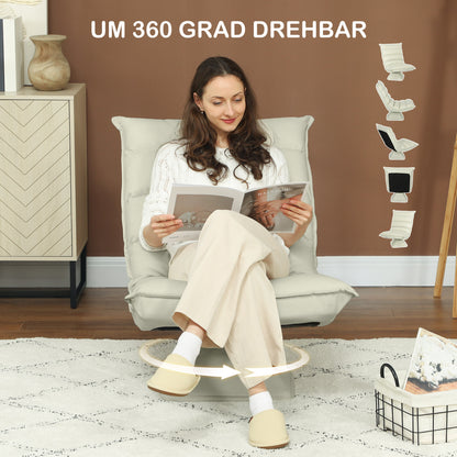 Floor Sofa Floor Chair with Adjustable Backrest, Rotating Meditation Chair, Recliner for Living Room, Office, Microfiber Fabric, Beige, 62 x 70 x 95 cm