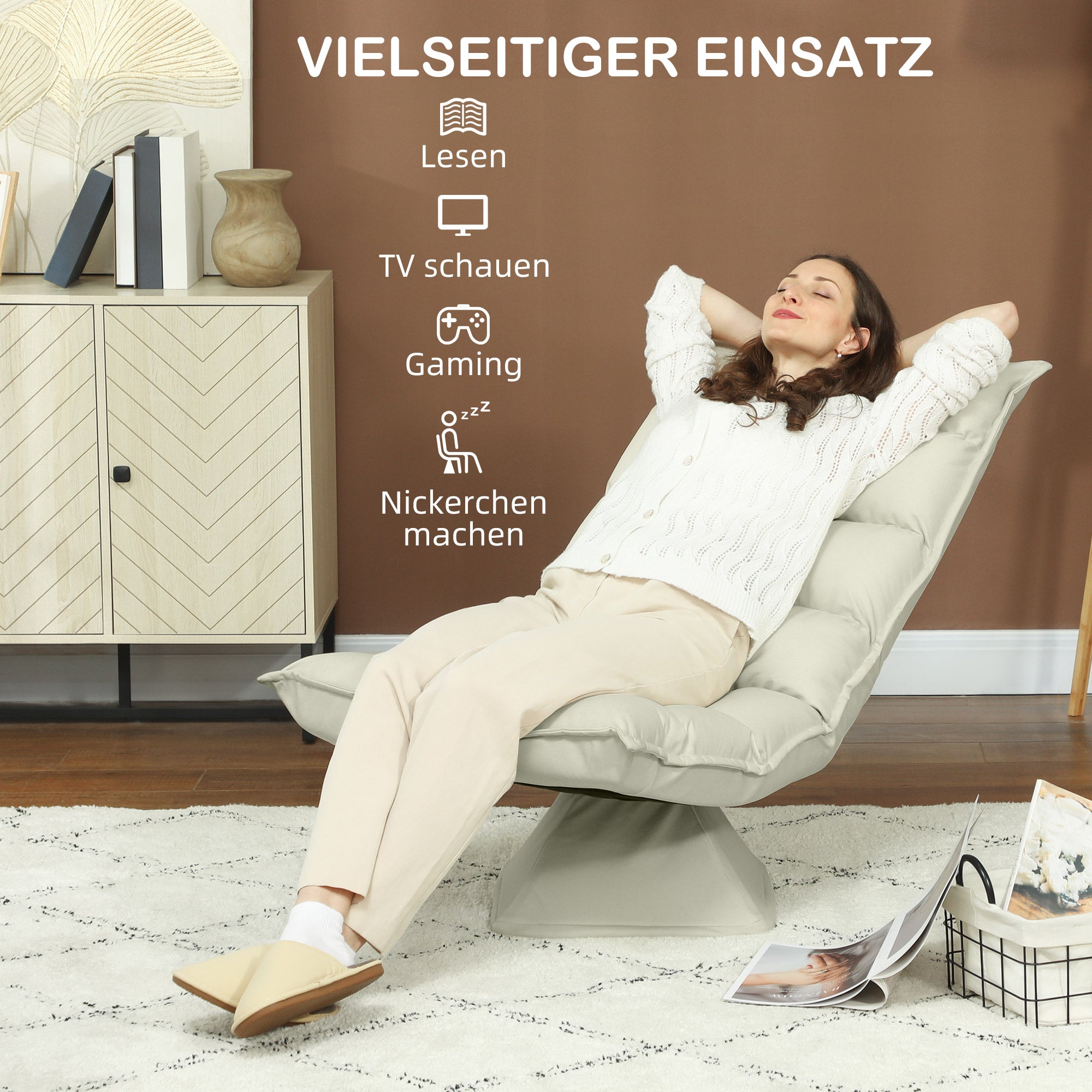 Floor Sofa Floor Chair with Adjustable Backrest, Rotating Meditation Chair, Recliner for Living Room, Office, Microfiber Fabric, Beige, 62 x 70 x 95 cm