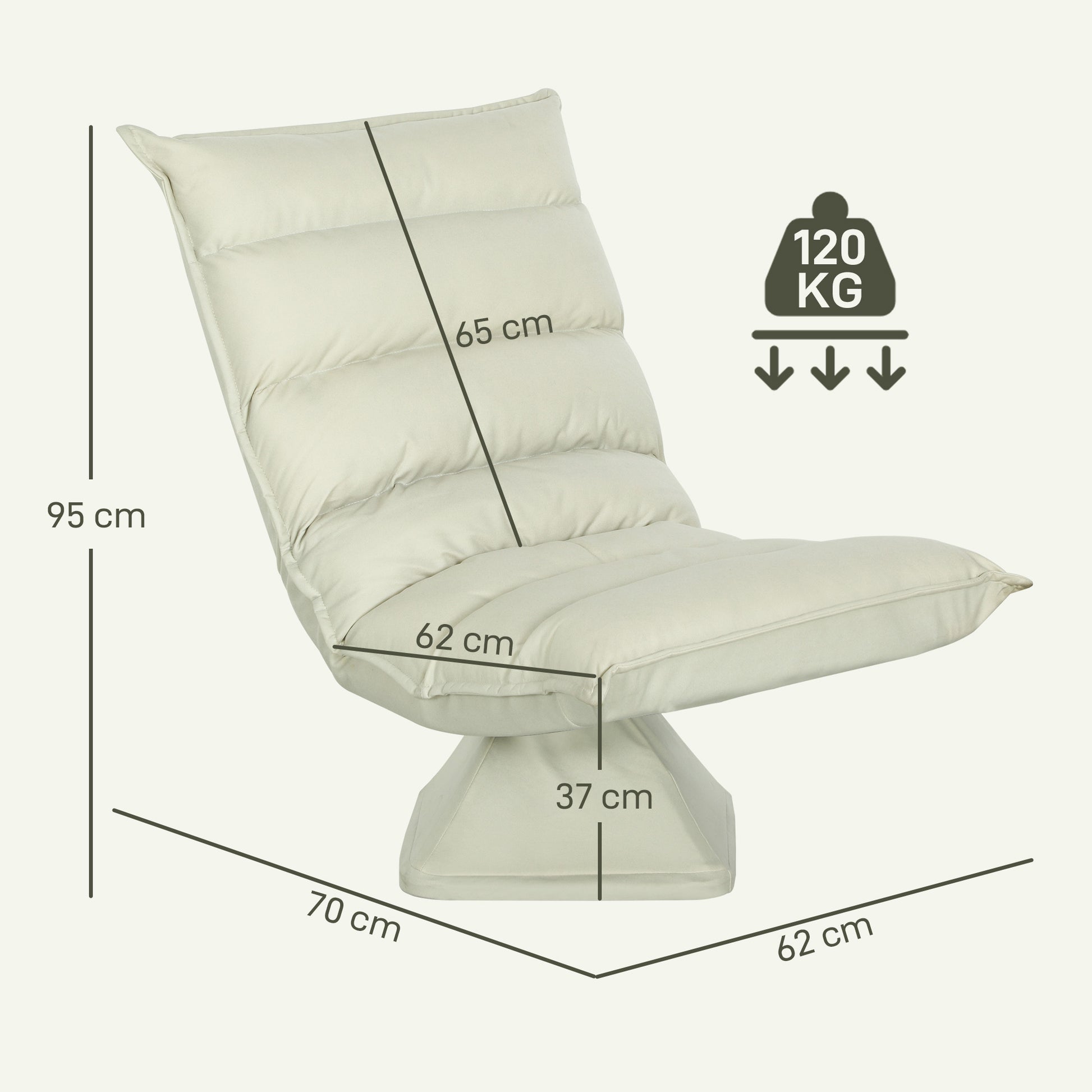 Floor Sofa Floor Chair with Adjustable Backrest, Rotating Meditation Chair, Recliner for Living Room, Office, Microfiber Fabric, Beige, 62 x 70 x 95 cm