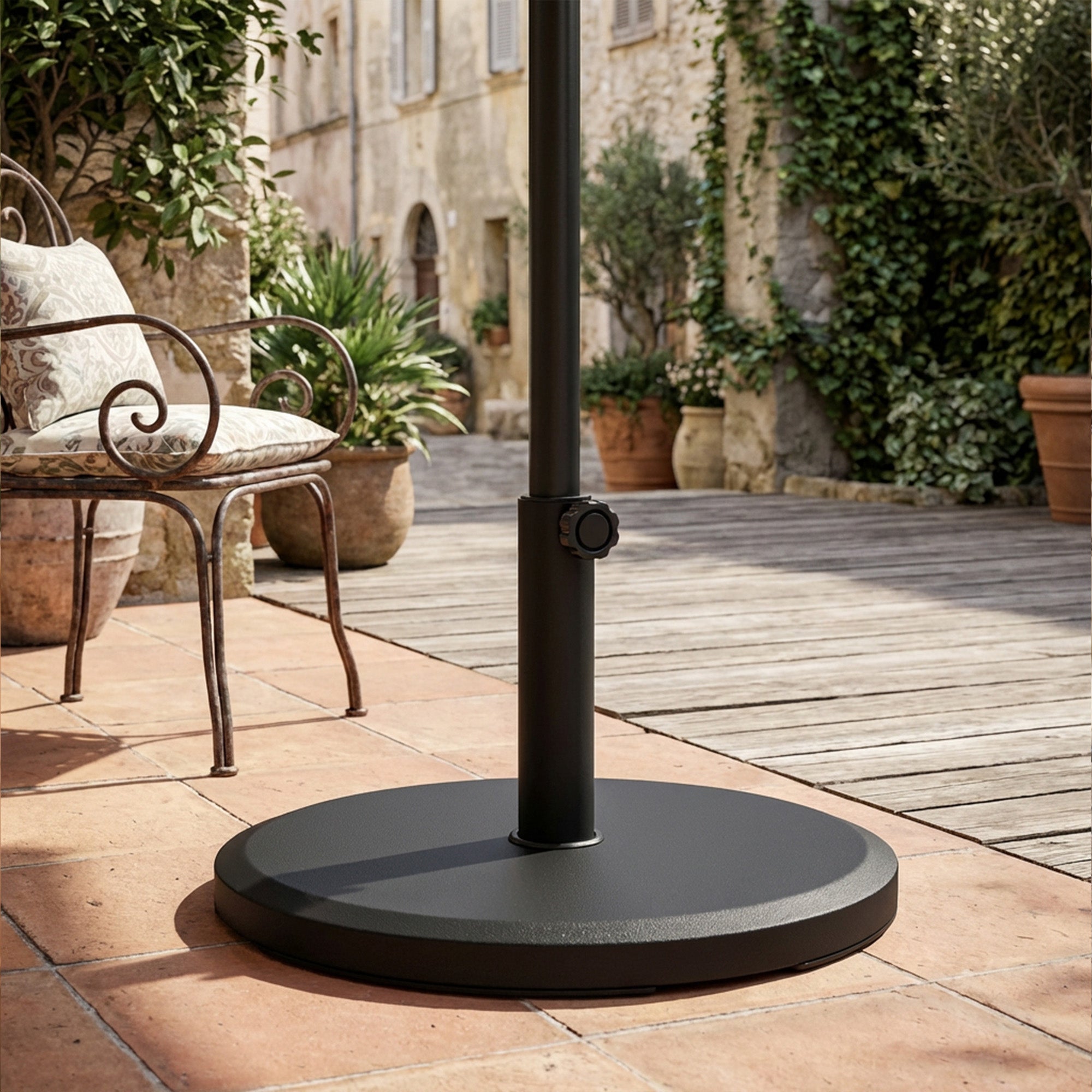 13 kg (28.7 lb) Cement Umbrella Base, Round Parasol Stand — Fits Ø34/38/48 mm (1.34/1.50/1.89 in) Poles — For Balcony, Patio, Garden — Black