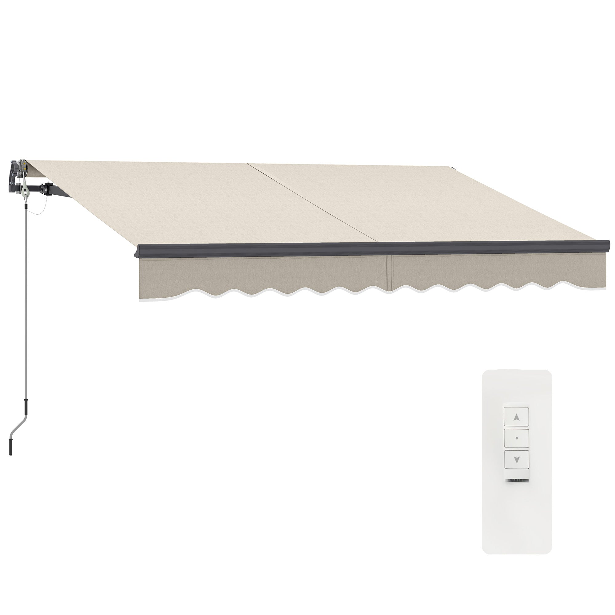 Electric Retractable and Manual Awning with Remote Control 9.8x8.2 ft Outdoor Roll-Up Awning with Crank Aluminum Frame and UV30+ Protection for Garden Door Window Cream