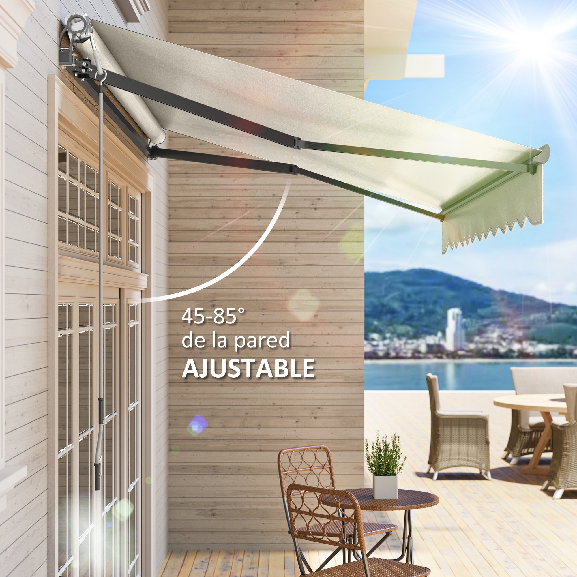 Electric Retractable and Manual Awning with Remote Control 9.8x8.2 ft Outdoor Roll-Up Awning with Crank Aluminum Frame and UV30+ Protection for Garden Door Window Cream