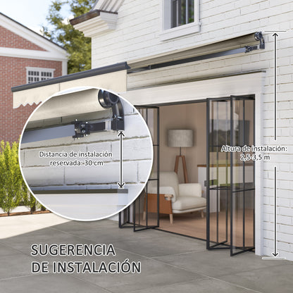 Electric Retractable and Manual Awning with Remote Control 9.8x8.2 ft Outdoor Roll-Up Awning with Crank Aluminum Frame and UV30+ Protection for Garden Door Window Cream
