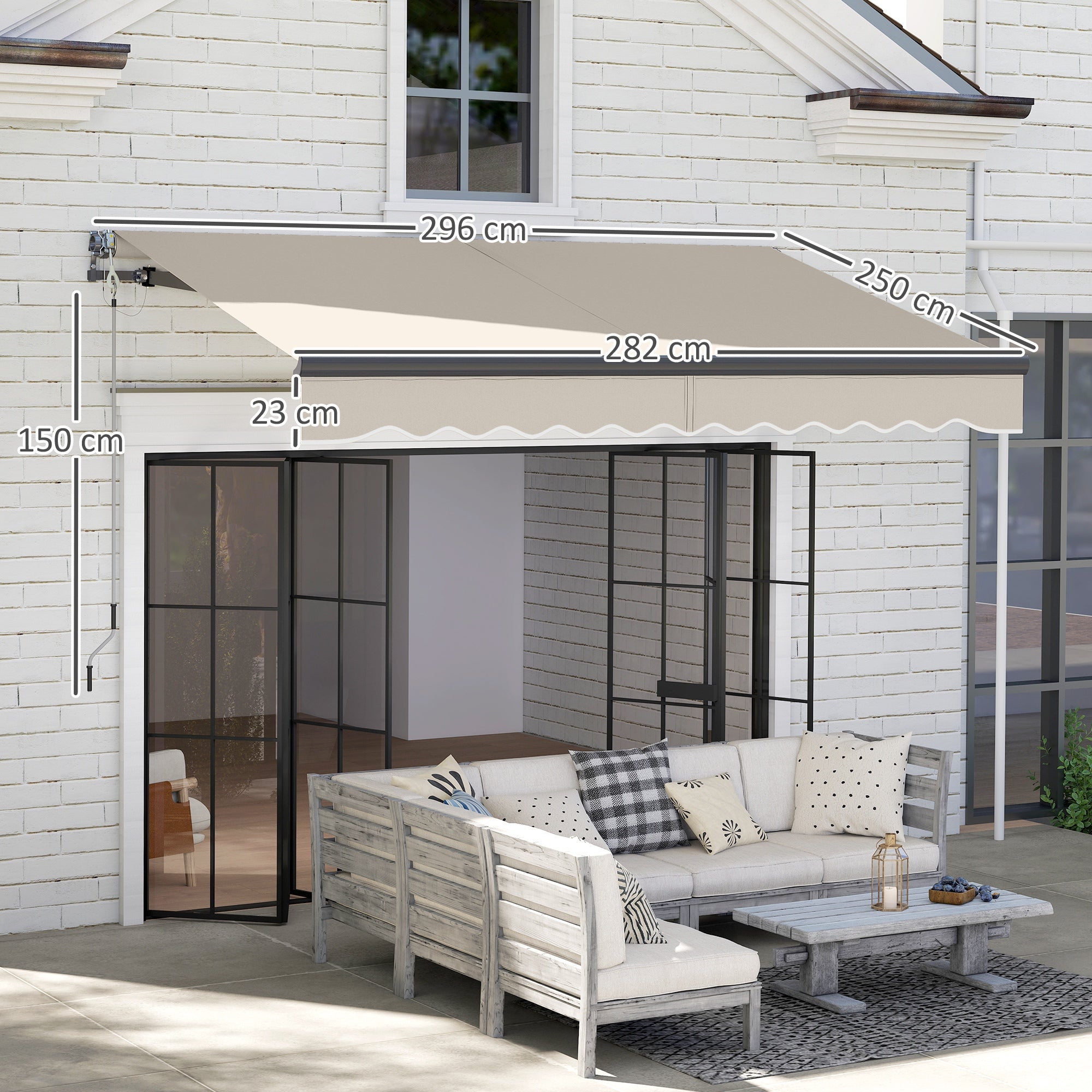 Electric Retractable and Manual Awning with Remote Control 9.8x8.2 ft Outdoor Roll-Up Awning with Crank Aluminum Frame and UV30+ Protection for Garden Door Window Cream