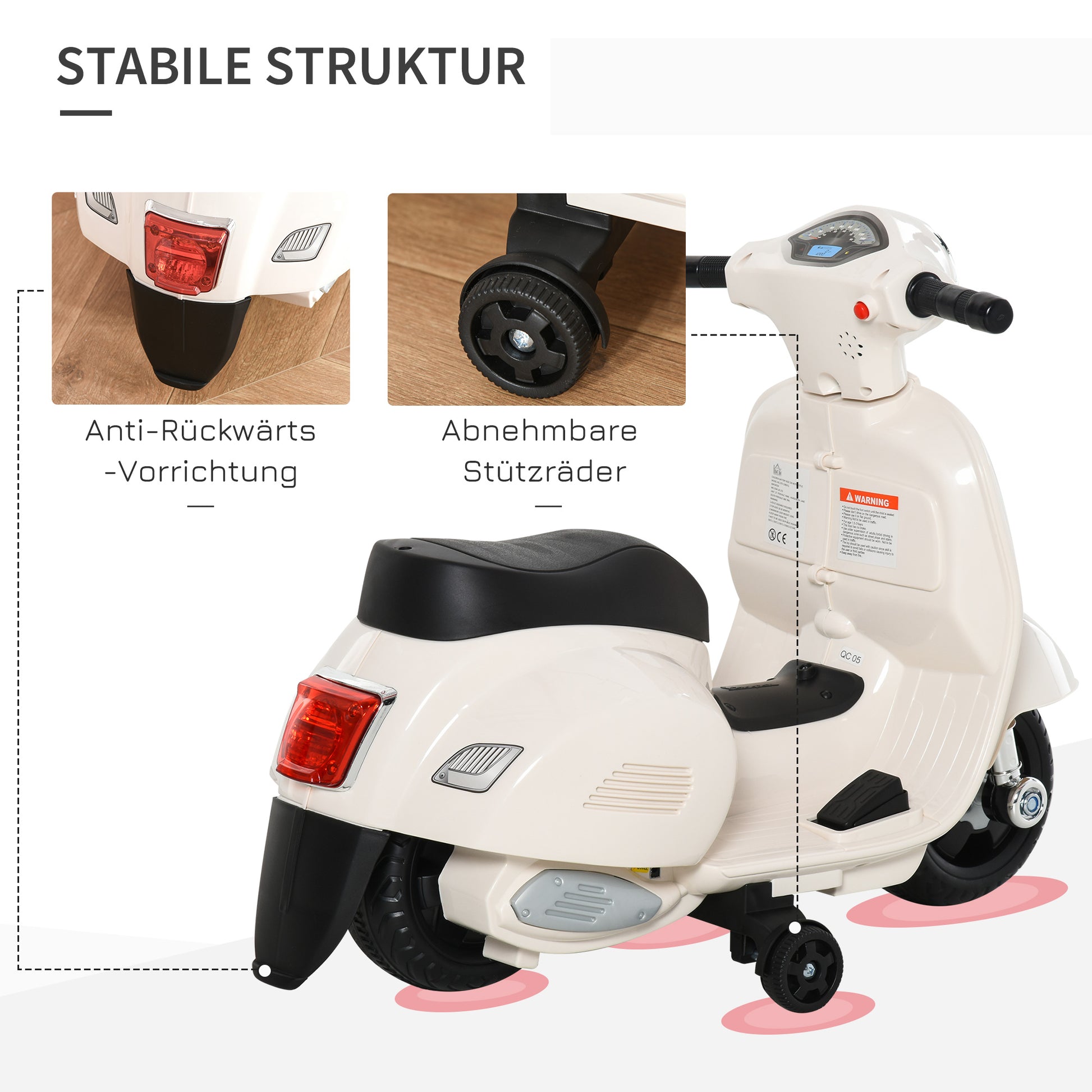 Kids Electric Vespa Motorcycle Electric Bike with LED Light, Sound, Children's Electric Motorcycle for Kids 18-36 Months White