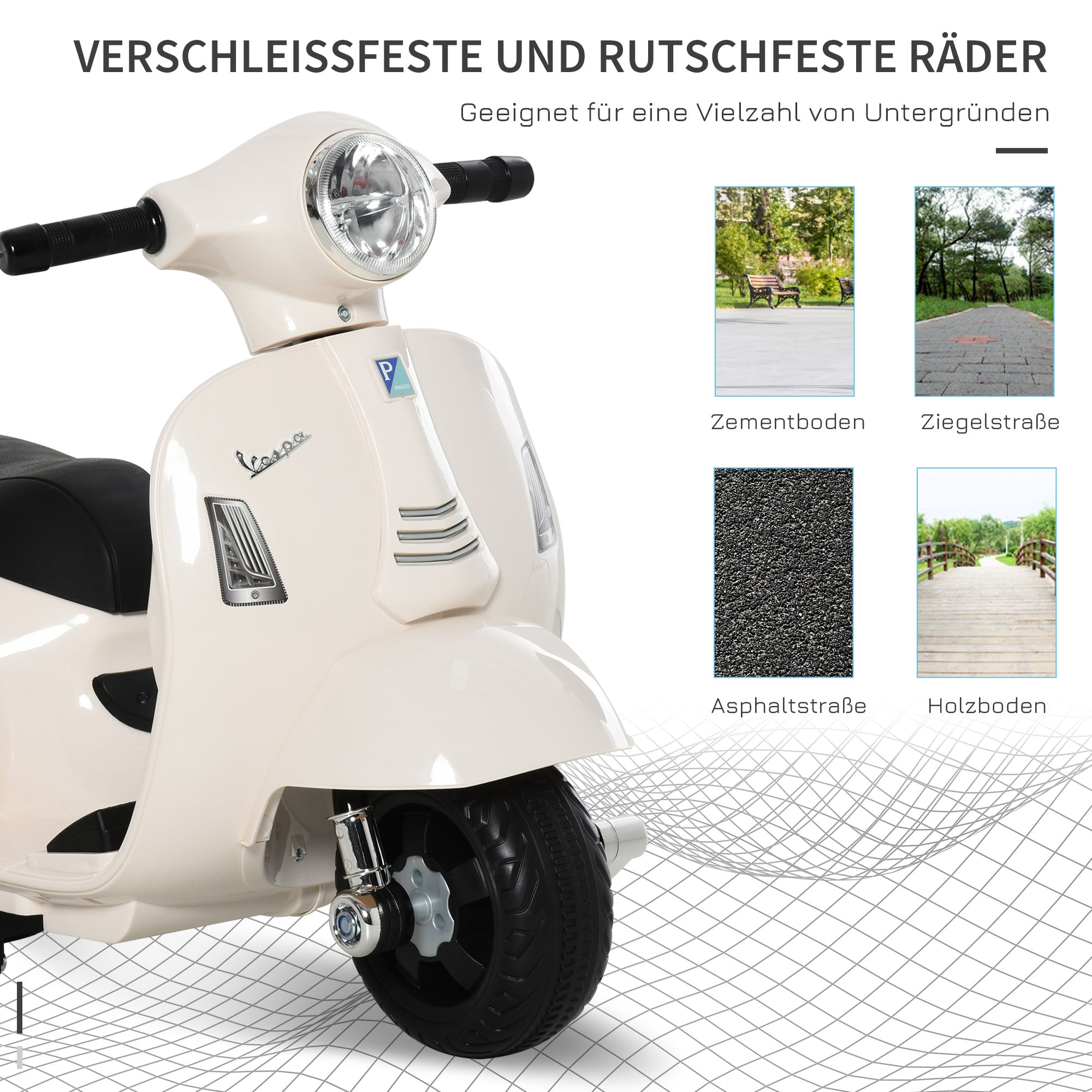Kids Electric Vespa Motorcycle Electric Bike with LED Light, Sound, Children's Electric Motorcycle for Kids 18-36 Months White