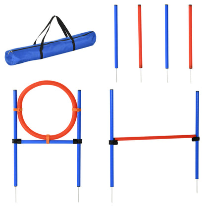 Dog Agility Training Equipment, Agility Exercise Set, Dog Agility Set, Slalom Hurdles Jump Ring for Dogs, 3 in 1 Dog Sports Training Area, Blue+Red