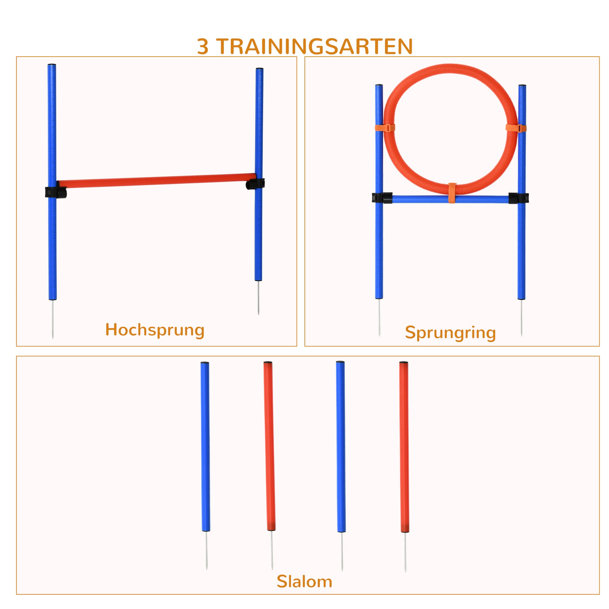 Dog Agility Training Equipment, Agility Exercise Set, Dog Agility Set, Slalom Hurdles Jump Ring for Dogs, 3 in 1 Dog Sports Training Area, Blue+Red