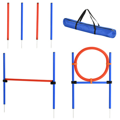 Dog Agility Training Equipment, Agility Exercise Set, Dog Agility Set, Slalom Hurdles Jump Ring for Dogs, 3 in 1 Dog Sports Training Area, Blue+Red