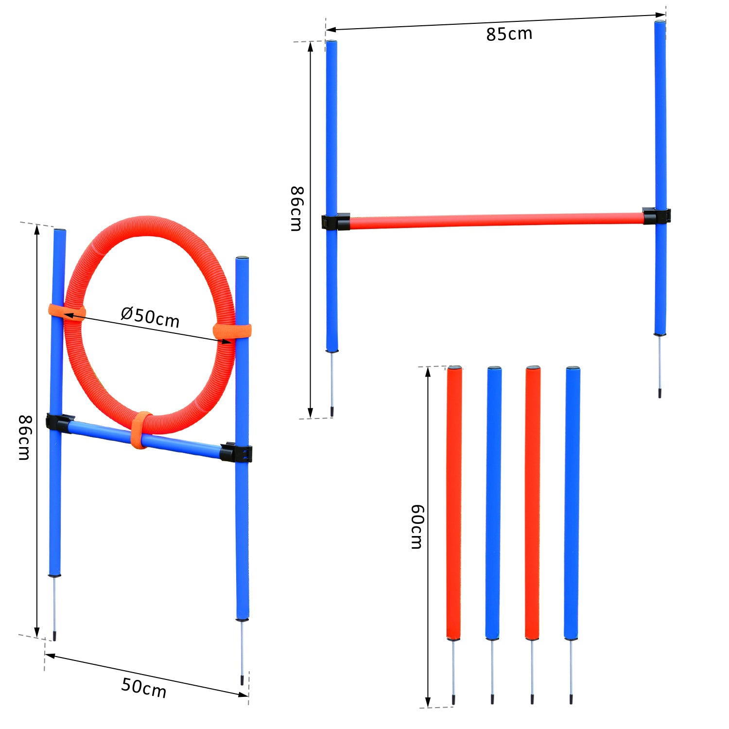 Dog Agility Training Equipment, Agility Exercise Set, Dog Agility Set, Slalom Hurdles Jump Ring for Dogs, 3 in 1 Dog Sports Training Area, Blue+Red