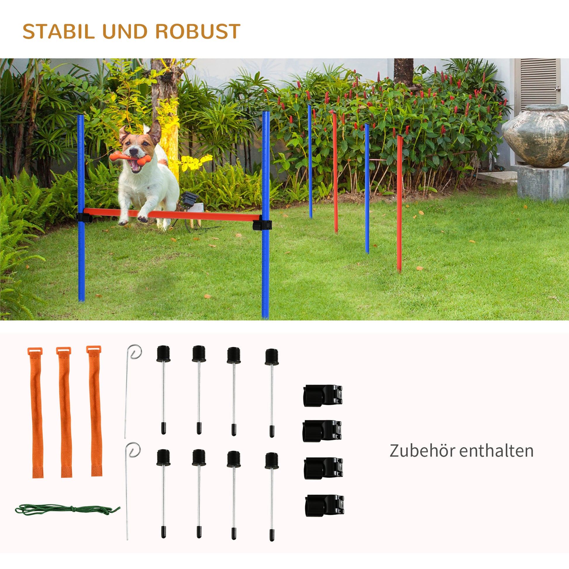 Dog Agility Training Equipment, Agility Exercise Set, Dog Agility Set, Slalom Hurdles Jump Ring for Dogs, 3 in 1 Dog Sports Training Area, Blue+Red