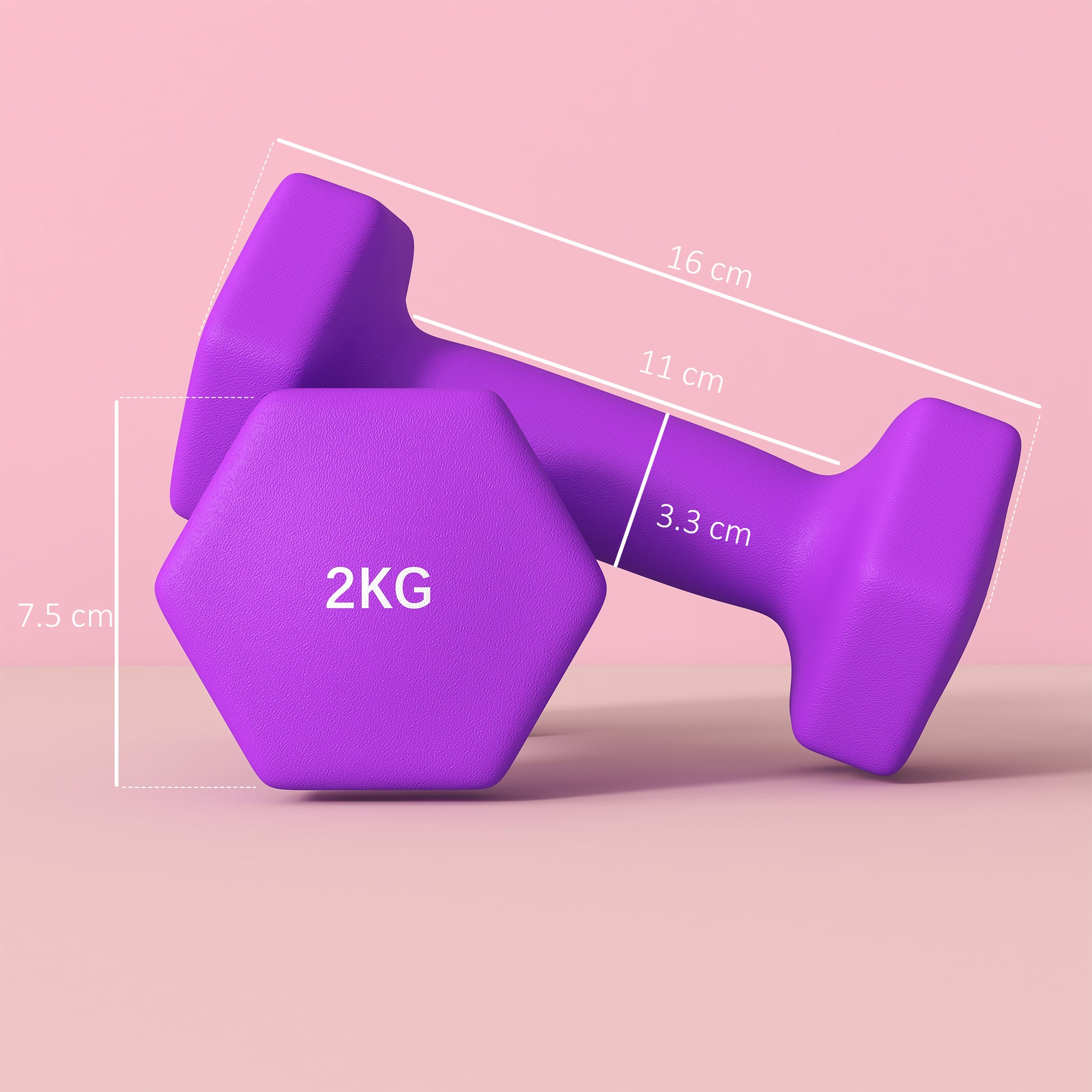 SPORTNOW Set of 2 Hexagonal Non-Slip Dumbbells 2x2 kg for Workout, Gym Weights in Metal and Plastic, 16x7.5x7.5 cm, Purple