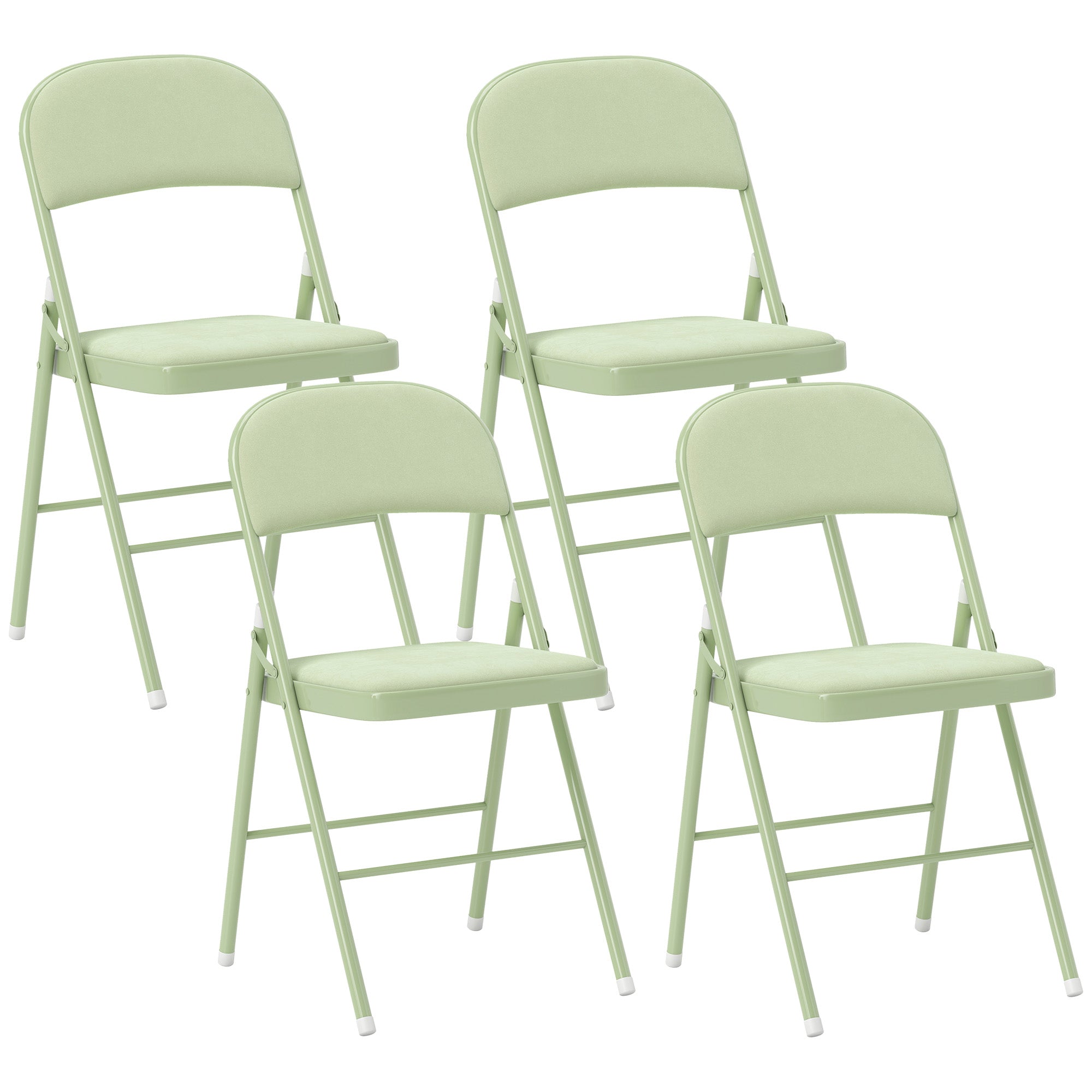 Set of 4 Folding Chairs Portable Dining Room Chairs Indoor with Velvet Upholstered Seats and Backrests, Steel Frame, Holds up to 120kg, Green