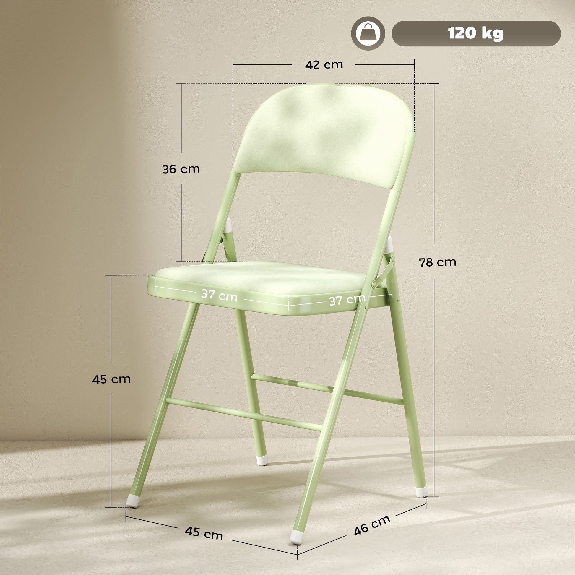 Set of 4 Folding Chairs Portable Dining Room Chairs Indoor with Velvet Upholstered Seats and Backrests, Steel Frame, Holds up to 120kg, Green