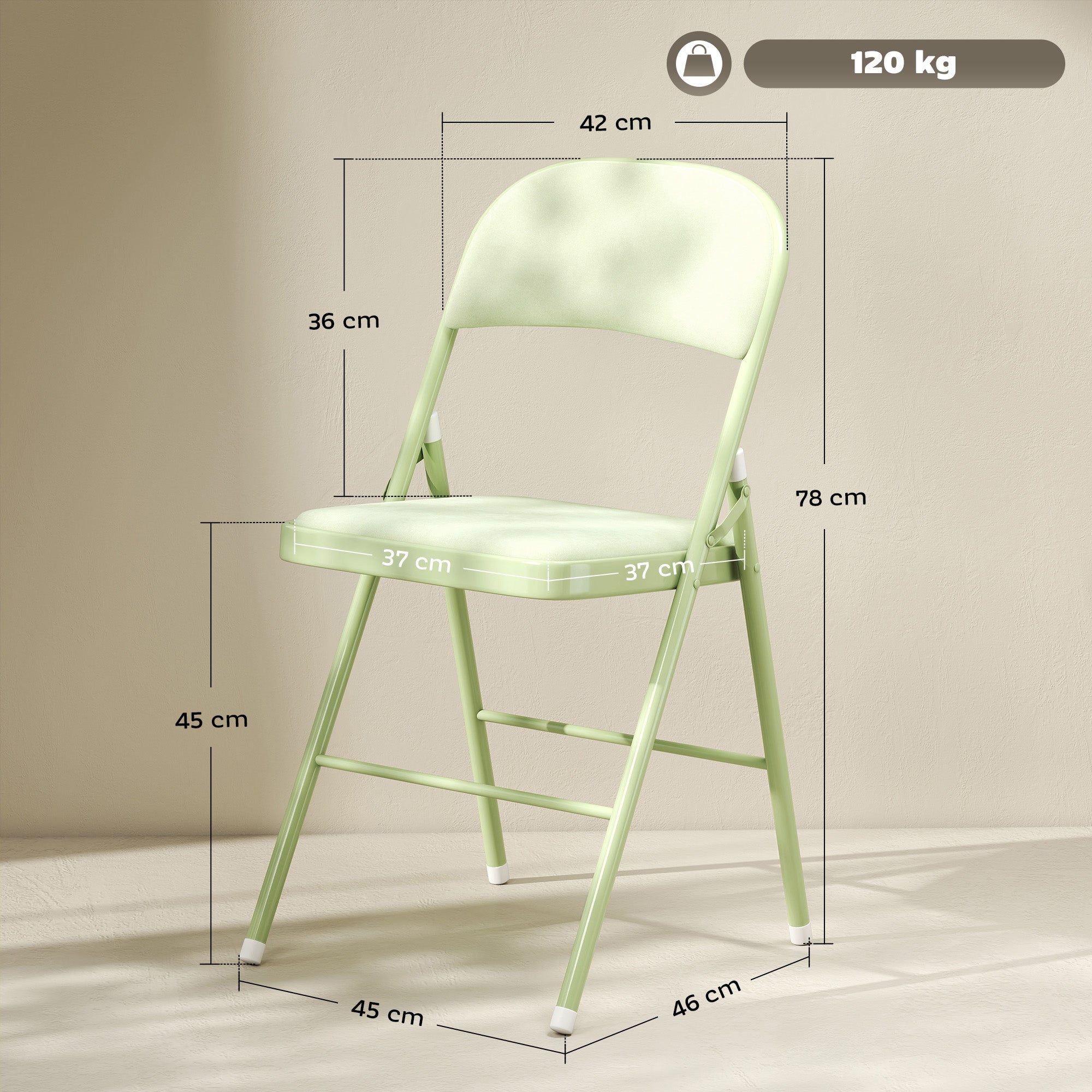 Set of 4 Folding Chairs Portable Dining Room Chairs Indoor with Velvet Upholstered Seats and Backrests, Steel Frame, Holds up to 120kg, Green