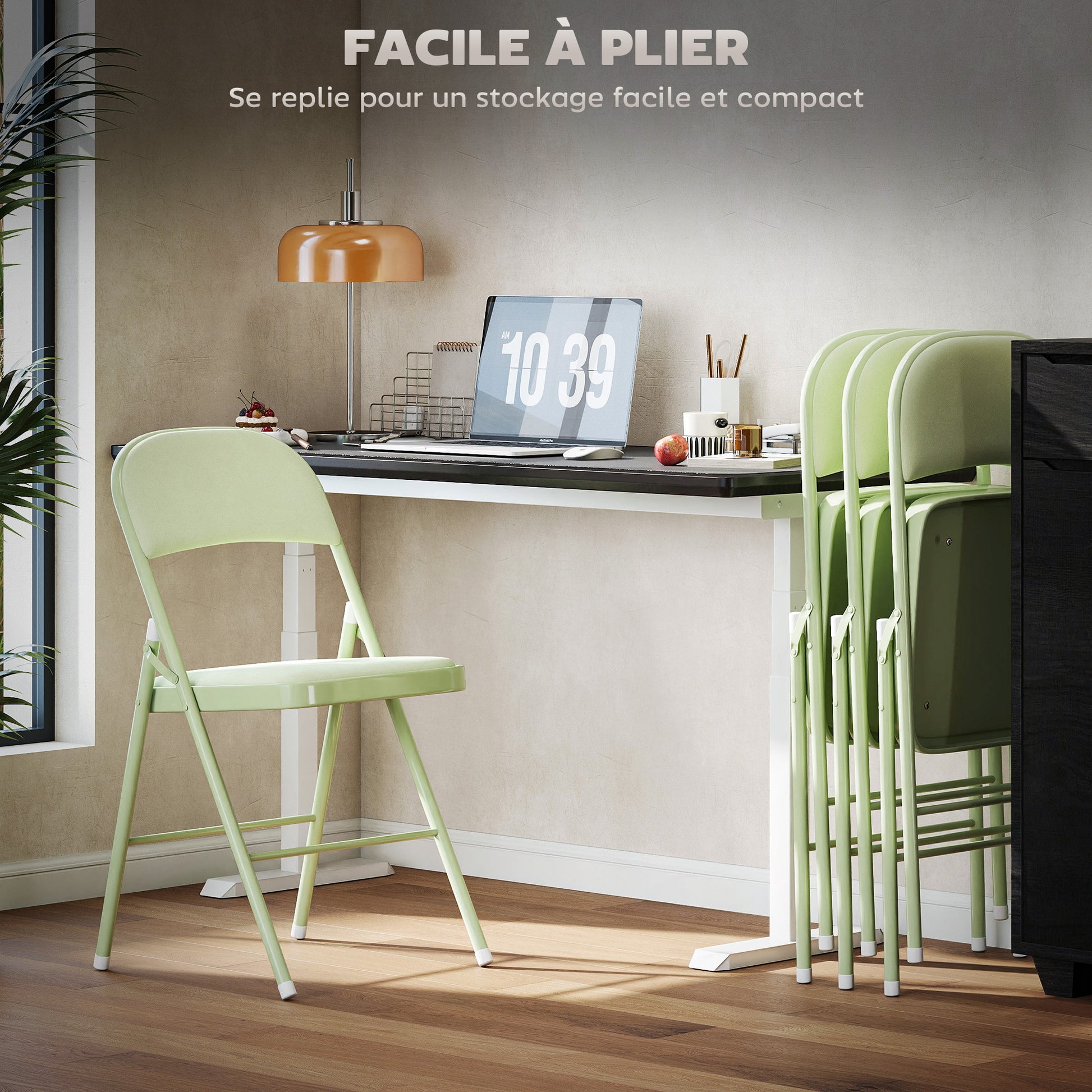 Set of 4 Folding Chairs Portable Dining Room Chairs Indoor with Velvet Upholstered Seats and Backrests, Steel Frame, Holds up to 120kg, Green