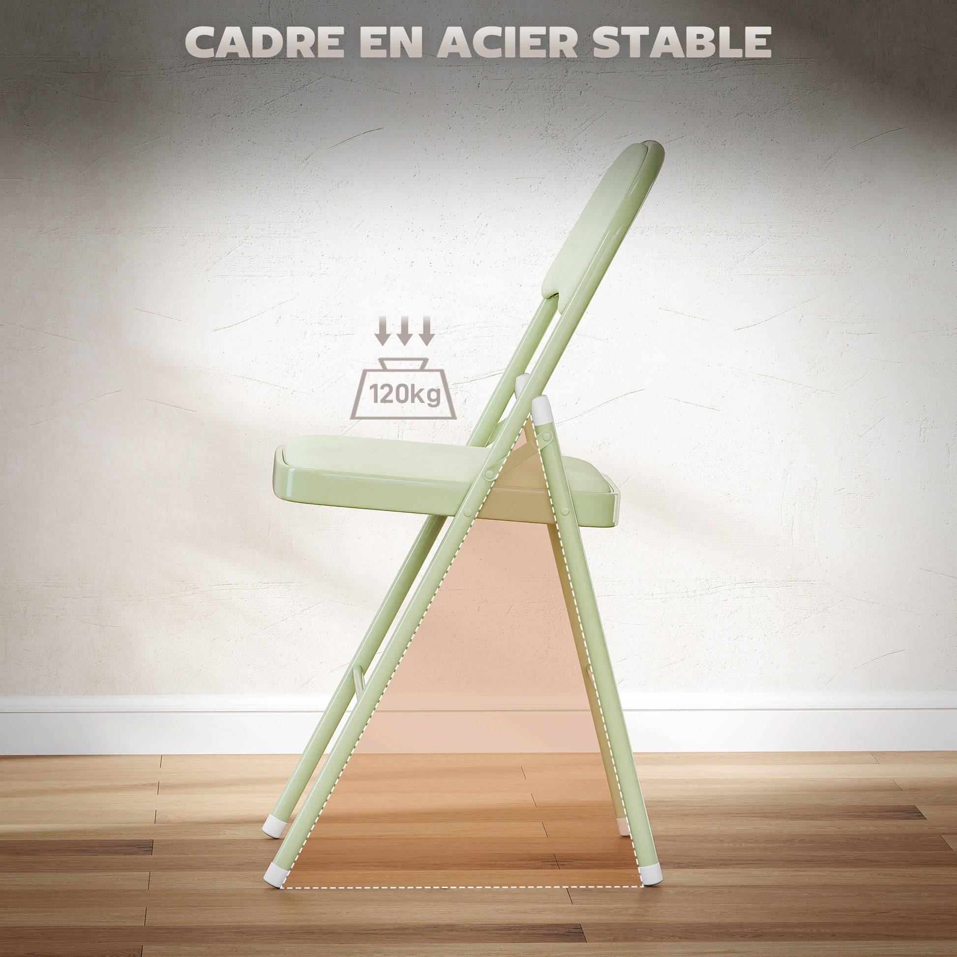 Set of 4 Folding Chairs Portable Dining Room Chairs Indoor with Velvet Upholstered Seats and Backrests, Steel Frame, Holds up to 120kg, Green
