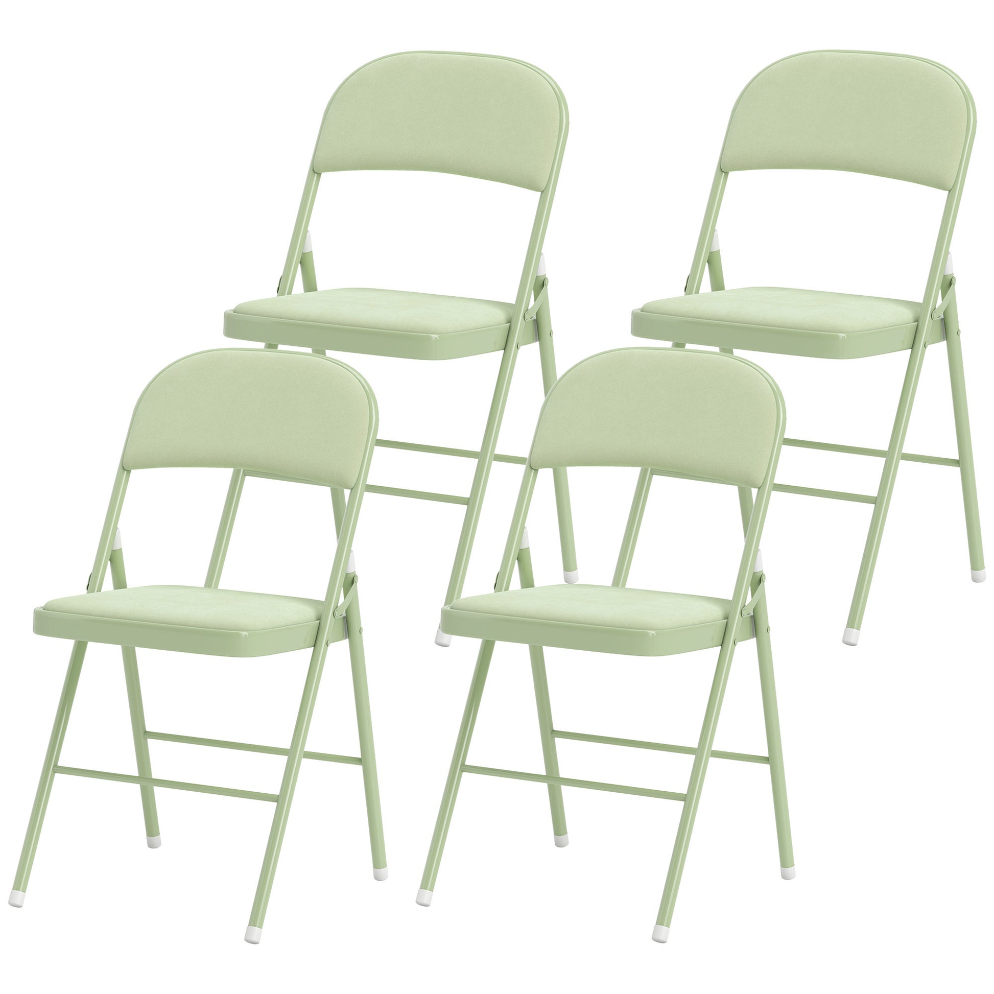 Set of 4 Folding Chairs Portable Dining Room Chairs Indoor with Velvet Upholstered Seats and Backrests, Steel Frame, Holds up to 120kg, Green