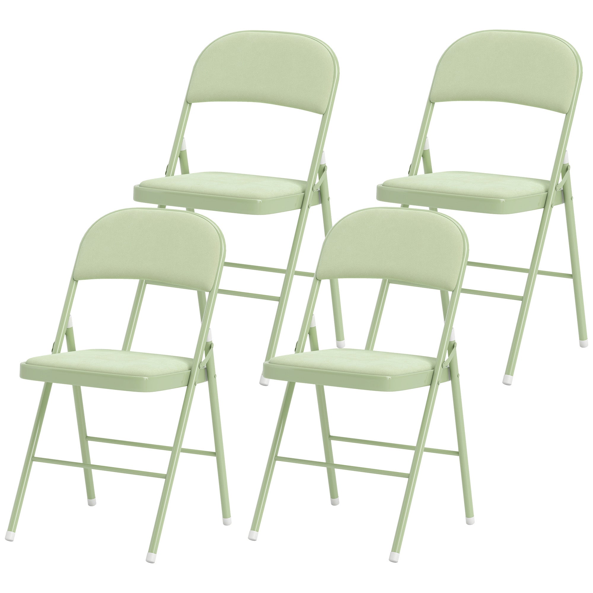 Set of 4 Folding Chairs Portable Dining Room Chairs Indoor with Velvet Upholstered Seats and Backrests, Steel Frame, Holds up to 120kg, Green