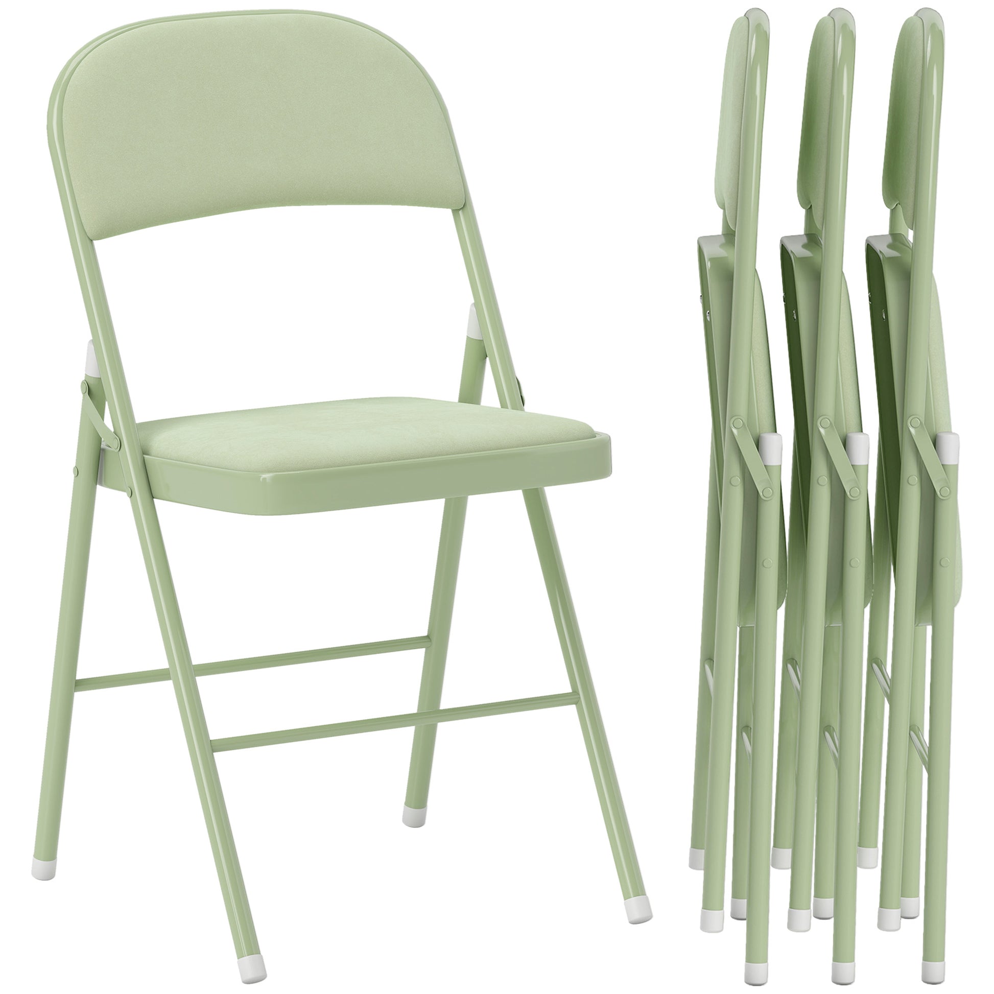 Set of 4 Folding Chairs Portable Dining Room Chairs Indoor with Velvet Upholstered Seats and Backrests, Steel Frame, Holds up to 120kg, Green