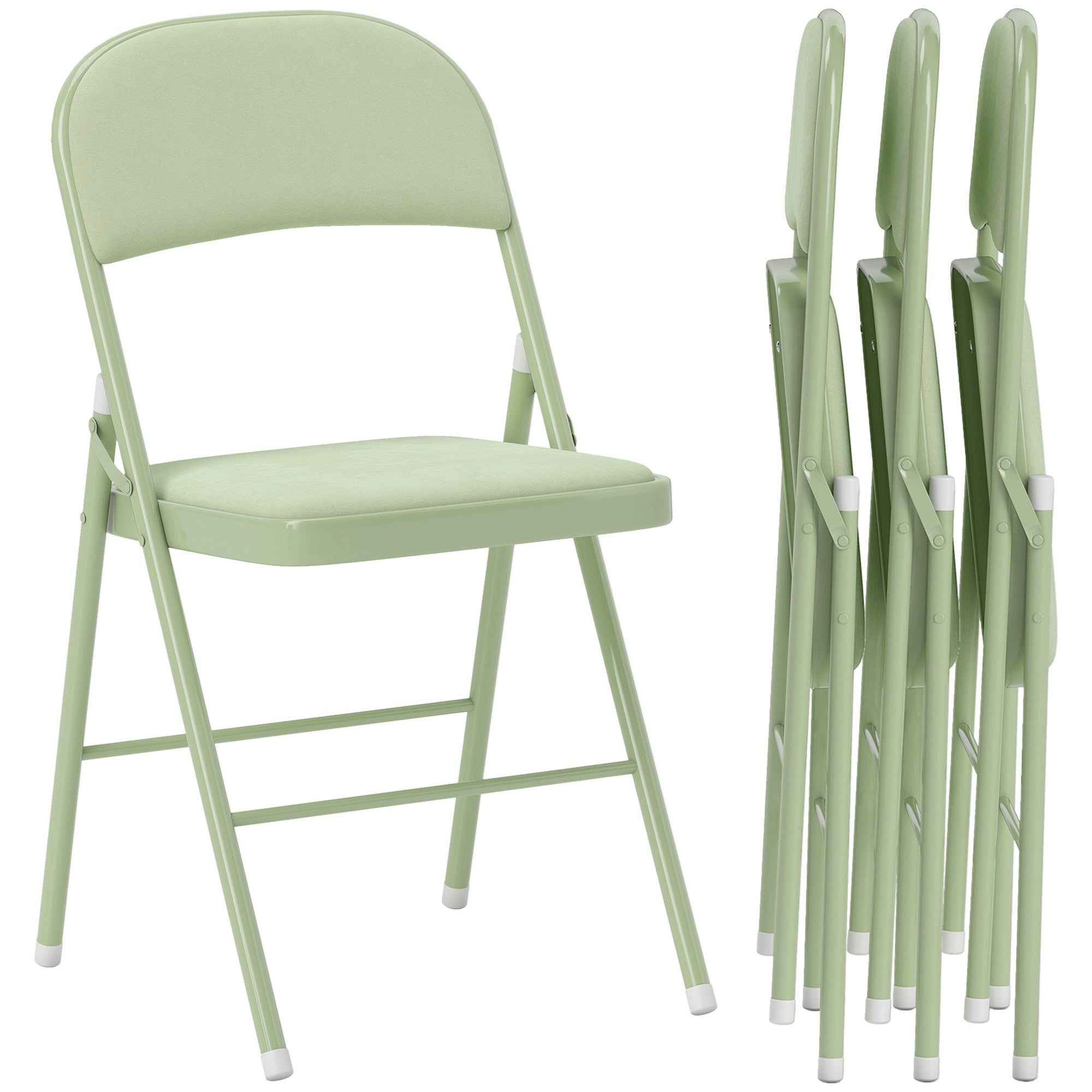 Set of 4 Folding Chairs Portable Dining Room Chairs Indoor with Velvet Upholstered Seats and Backrests, Steel Frame, Holds up to 120kg, Green
