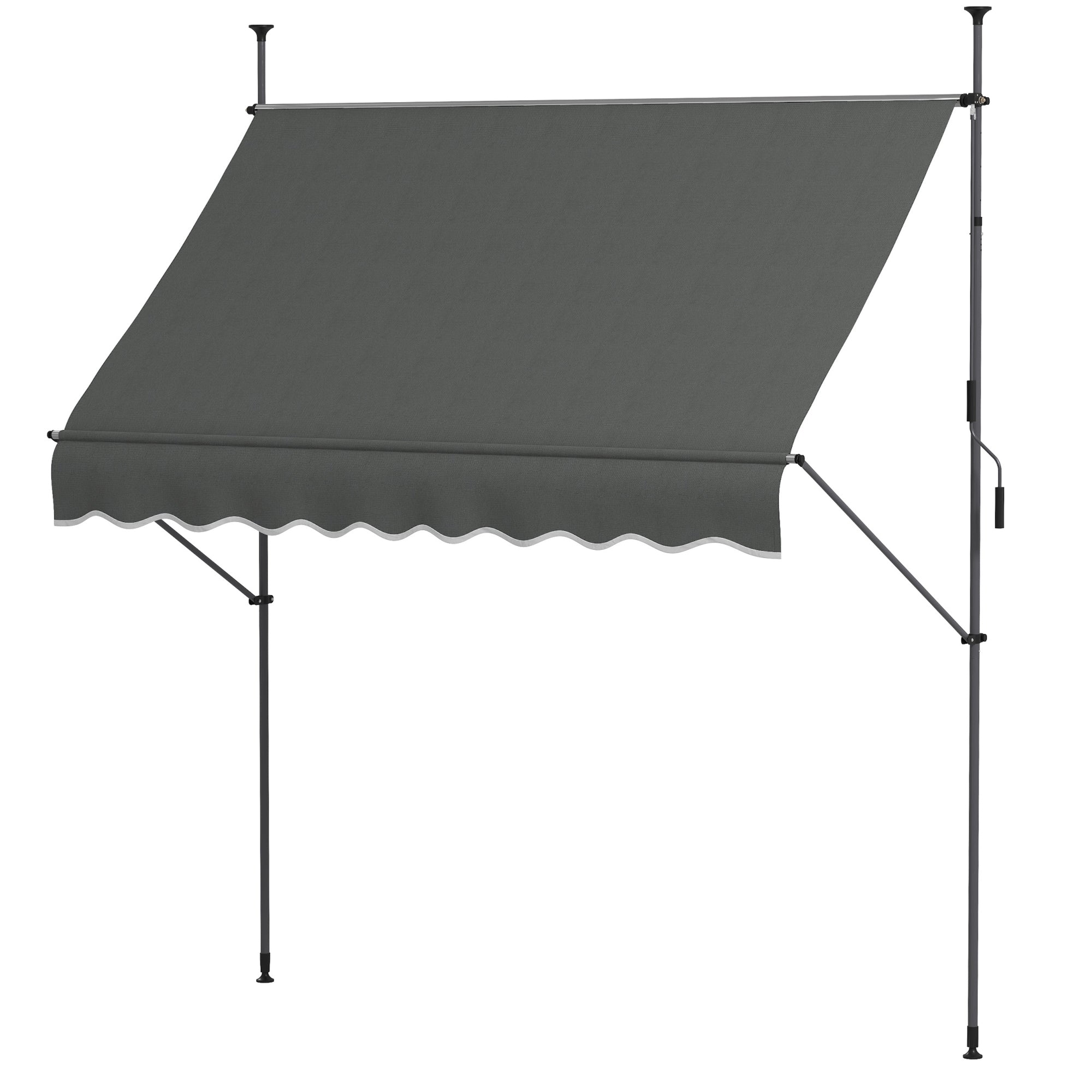 Retractable Manual Freestanding Awning Awning 2.5L x 1.2W x 2.1-3H m Adjustable Incline for Balcony Without Drilling Holes - Dark Gray Aluminum Metal Polyester