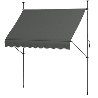 Retractable Manual Freestanding Awning Awning 2.5L x 1.2W x 2.1-3H m Adjustable Incline for Balcony Without Drilling Holes - Dark Gray Aluminum Metal Polyester