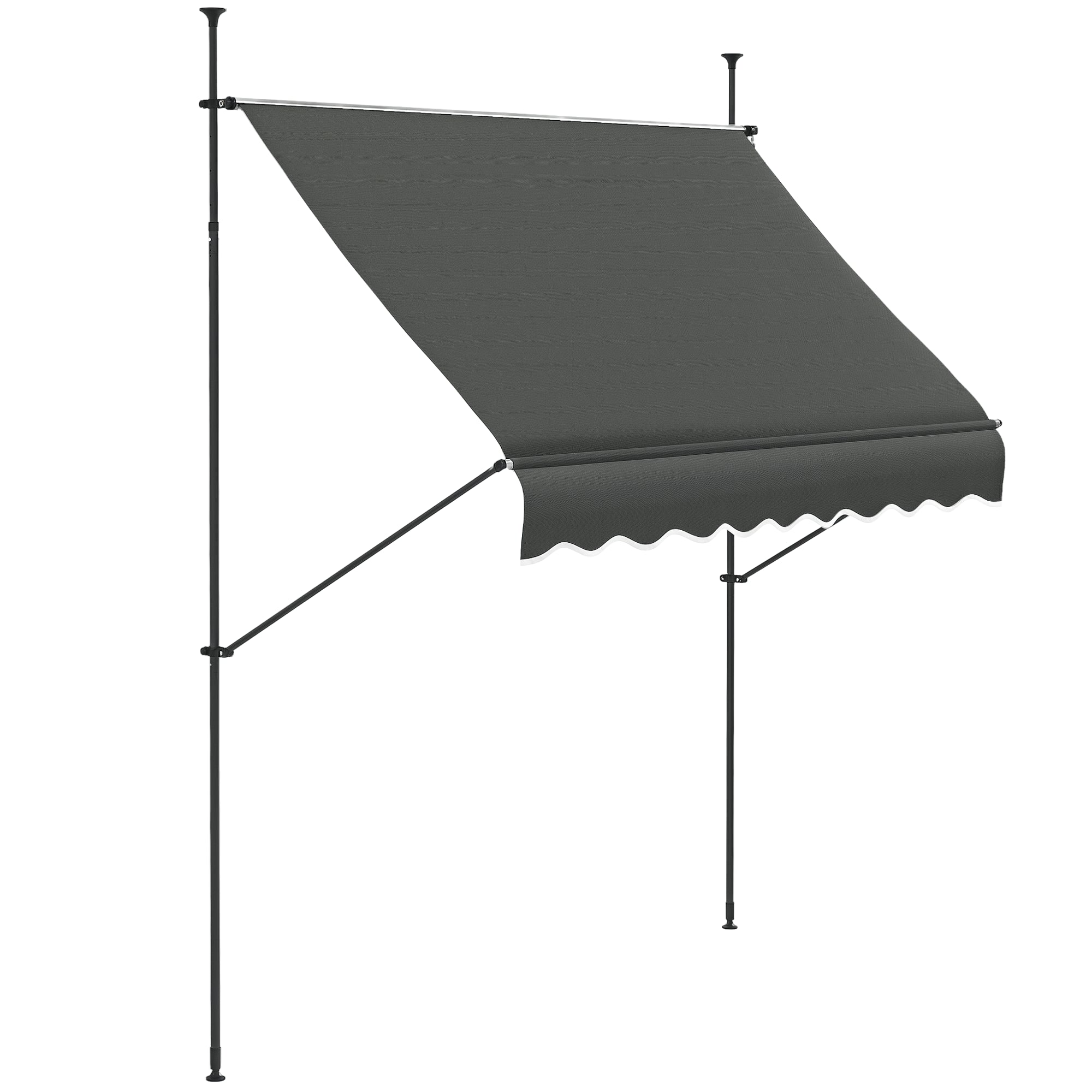 Retractable Manual Freestanding Awning Awning 2.5L x 1.2W x 2.1-3H m Adjustable Incline for Balcony Without Drilling Holes - Dark Gray Aluminum Metal Polyester