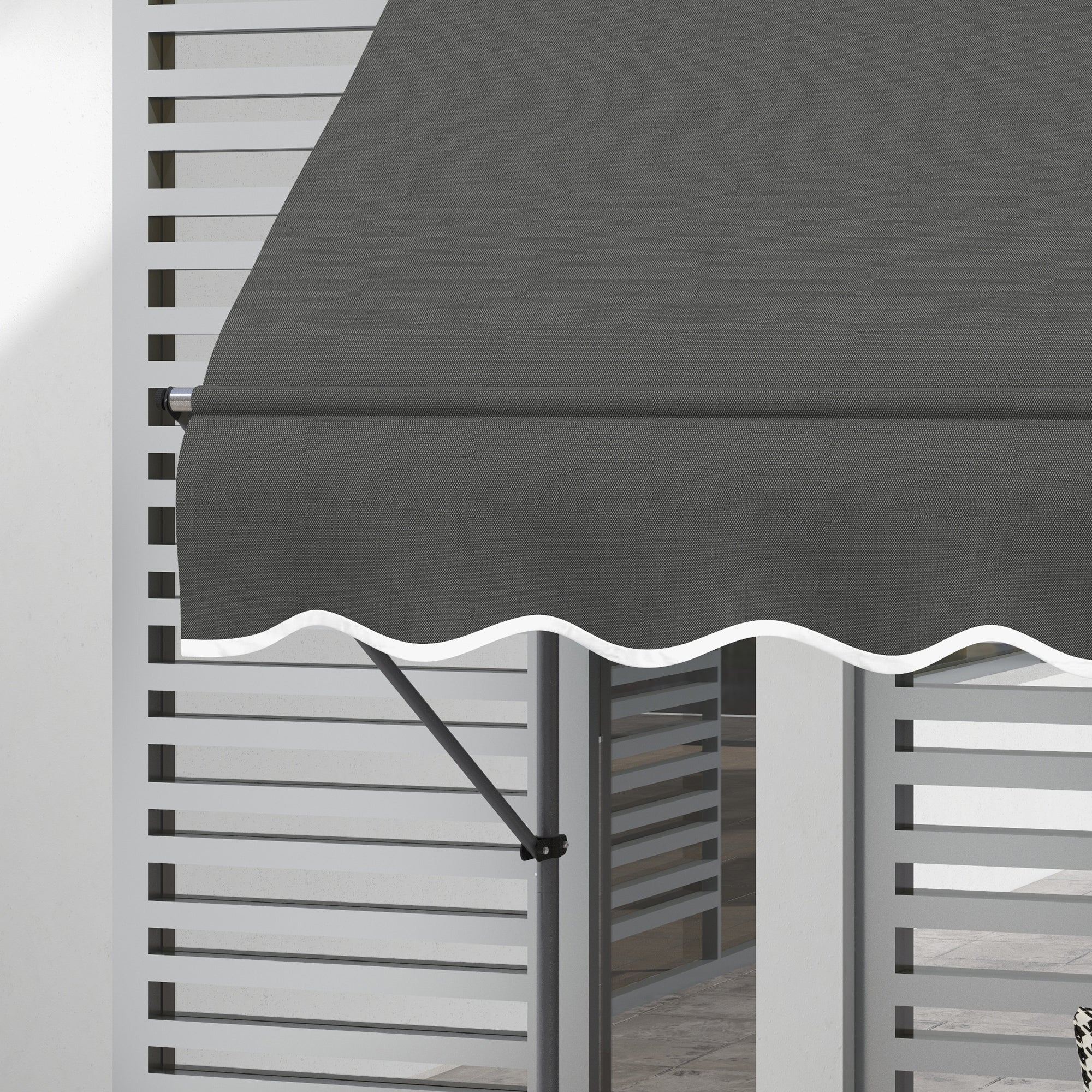 Retractable Manual Freestanding Awning Awning 2.5L x 1.2W x 2.1-3H m Adjustable Incline for Balcony Without Drilling Holes - Dark Gray Aluminum Metal Polyester