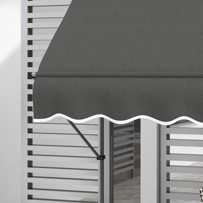 Retractable Manual Freestanding Awning Awning 2.5L x 1.2W x 2.1-3H m Adjustable Incline for Balcony Without Drilling Holes - Dark Gray Aluminum Metal Polyester