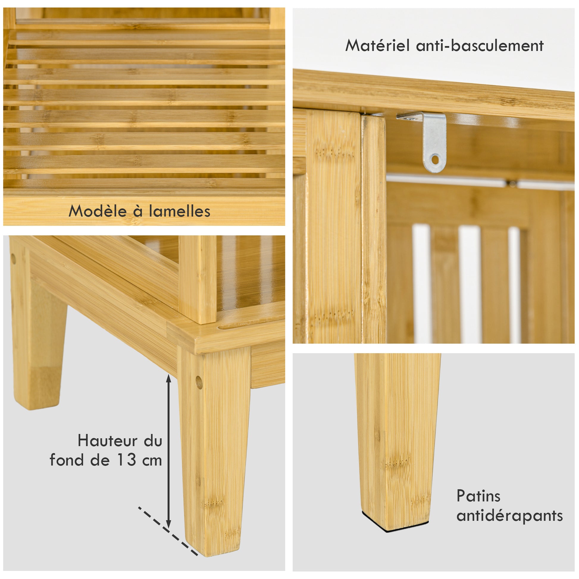 Bamboo Wardrobe Clothing Storage with 2 Sliding Doors, Open Shelves, and Rod for Bedroom, 145 x 35 x 165cm, Natural Wood Finish
