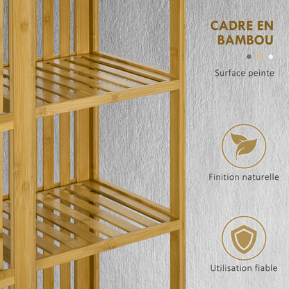 Bamboo Wardrobe Clothing Storage with 2 Sliding Doors, Open Shelves, and Rod for Bedroom, 145 x 35 x 165cm, Natural Wood Finish