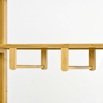 Bamboo Wardrobe Clothing Storage with 2 Sliding Doors, Open Shelves, and Rod for Bedroom, 145 x 35 x 165cm, Natural Wood Finish