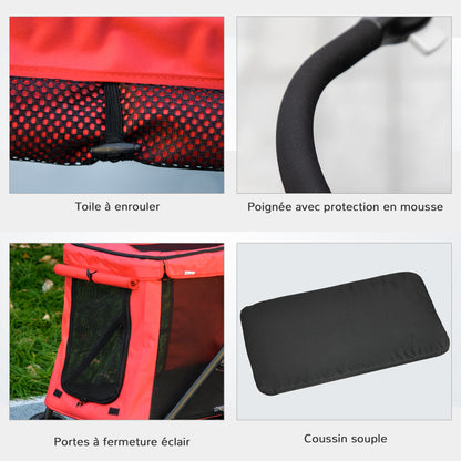 Foldable Pet Stroller Dog Cat Includes Cushion Wheels with Brake 600D Oxford Fabric Steel 102 x 62 x 105 cm Red