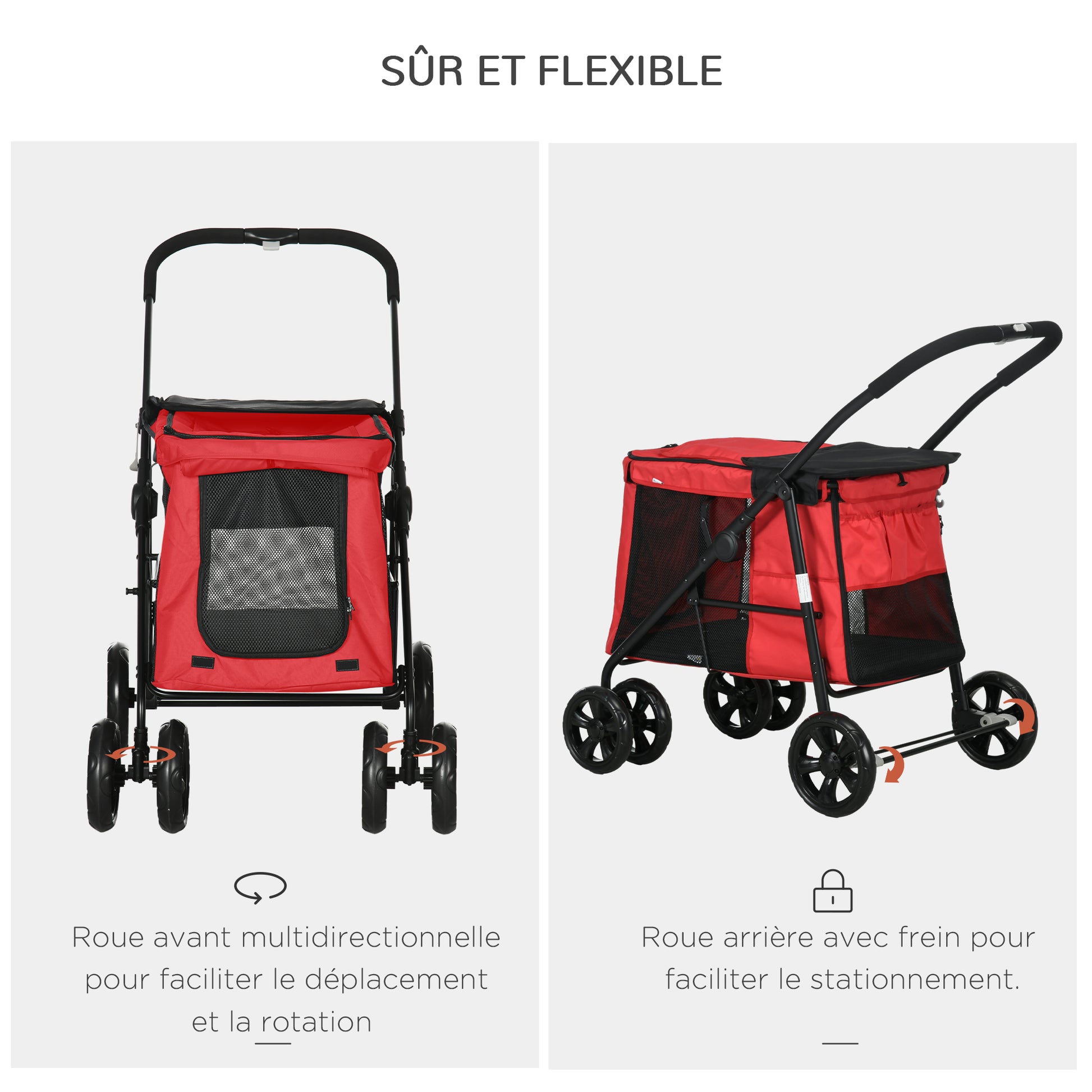 Foldable Pet Stroller Dog Cat Includes Cushion Wheels with Brake 600D Oxford Fabric Steel 102 x 62 x 105 cm Red
