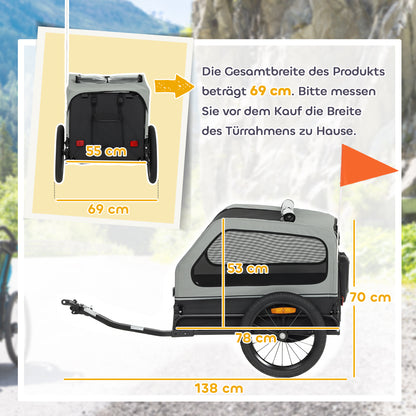 Foldable Dog Bike Trailer — Carrier for Small & Medium Dogs up to 44 lb, Fold-Down Ramp, Reflectors, Safety Leash & Flag, 54.3 x 27.2 x 27.6 in (138 x 69 x 70 cm), Gray