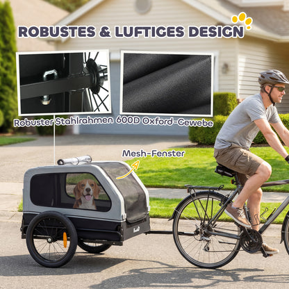 Foldable Dog Bike Trailer — Carrier for Small & Medium Dogs up to 44 lb, Fold-Down Ramp, Reflectors, Safety Leash & Flag, 54.3 x 27.2 x 27.6 in (138 x 69 x 70 cm), Gray
