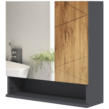 Wall-Mounted Bathroom Mirror Cabinet Storage Cupboard with Adjustable Shelves Contemporary Design 55 x 17 x 55 cm Natural Dark Gray