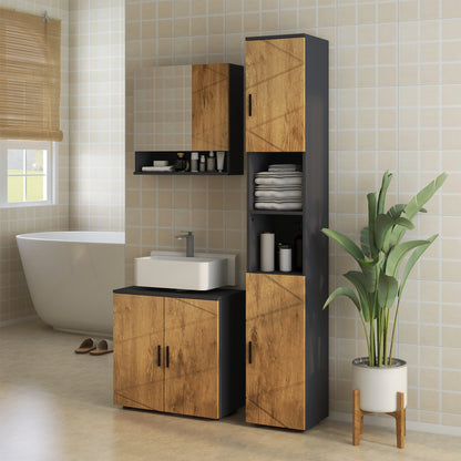 Wall-Mounted Bathroom Mirror Cabinet Storage Cupboard with Adjustable Shelves Contemporary Design 55 x 17 x 55 cm Natural Dark Gray