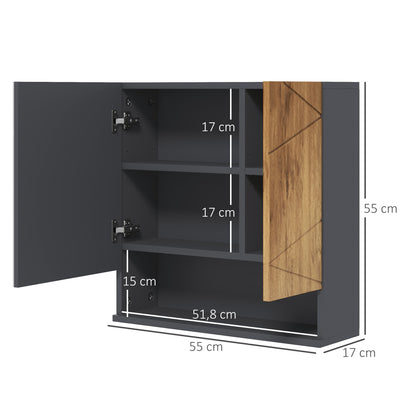 Wall-Mounted Bathroom Mirror Cabinet Storage Cupboard with Adjustable Shelves Contemporary Design 55 x 17 x 55 cm Natural Dark Gray