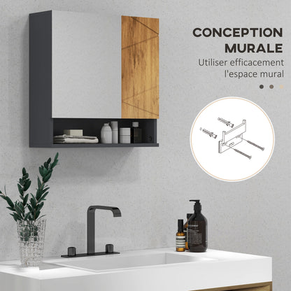 Wall-Mounted Bathroom Mirror Cabinet Storage Cupboard with Adjustable Shelves Contemporary Design 55 x 17 x 55 cm Natural Dark Gray