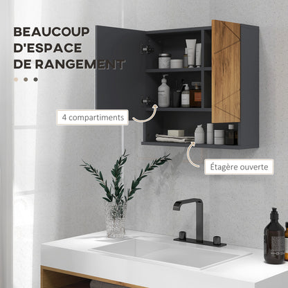 Wall-Mounted Bathroom Mirror Cabinet Storage Cupboard with Adjustable Shelves Contemporary Design 55 x 17 x 55 cm Natural Dark Gray