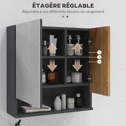 Wall-Mounted Bathroom Mirror Cabinet Storage Cupboard with Adjustable Shelves Contemporary Design 55 x 17 x 55 cm Natural Dark Gray