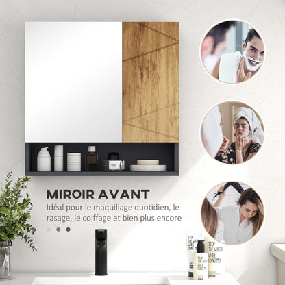 Wall-Mounted Bathroom Mirror Cabinet Storage Cupboard with Adjustable Shelves Contemporary Design 55 x 17 x 55 cm Natural Dark Gray