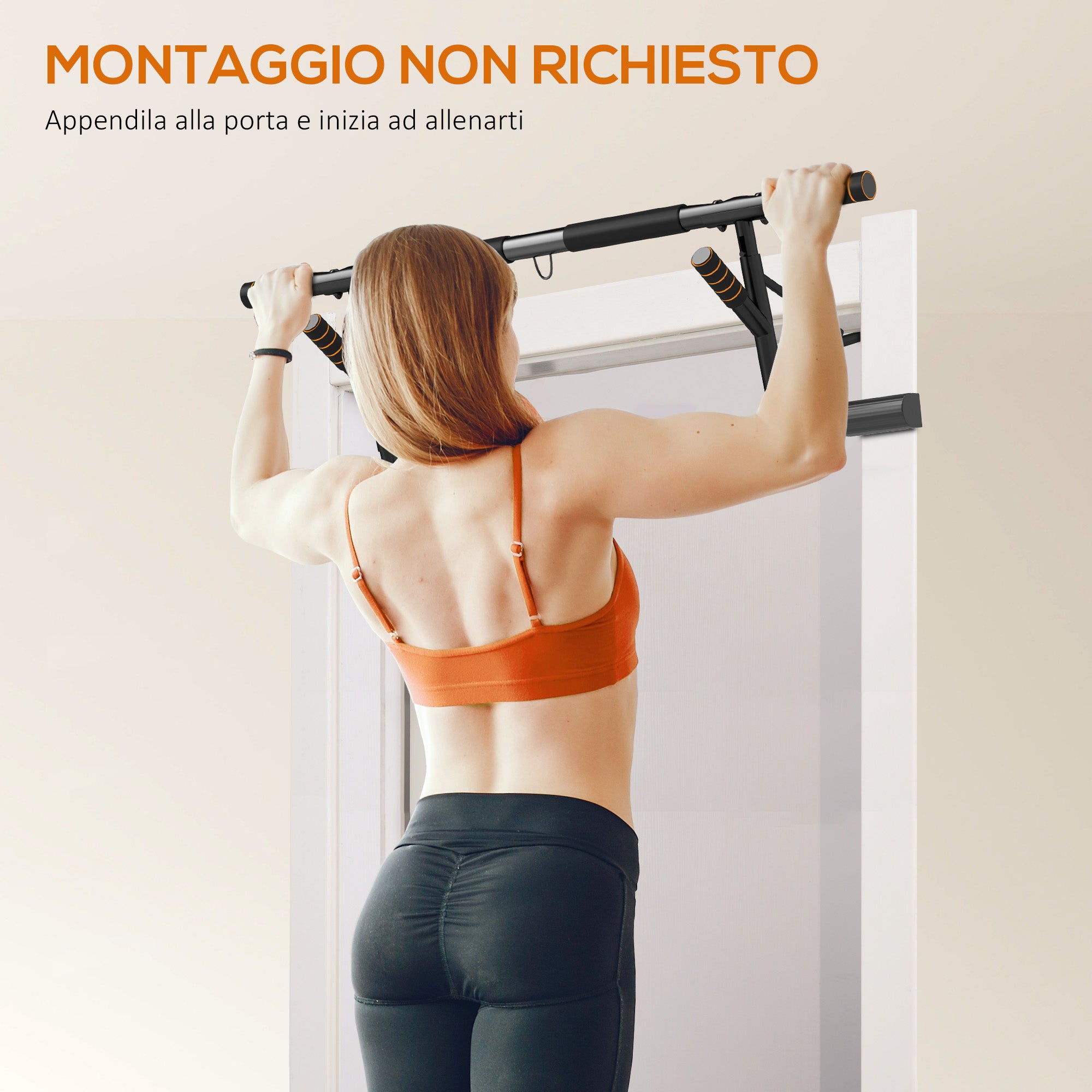 SPORTNOW Pull-up and Push-up Bar for Home and Gym with Padded Handles, Steel Pull-up Bar, 100x50x27 cm, Orange and Black