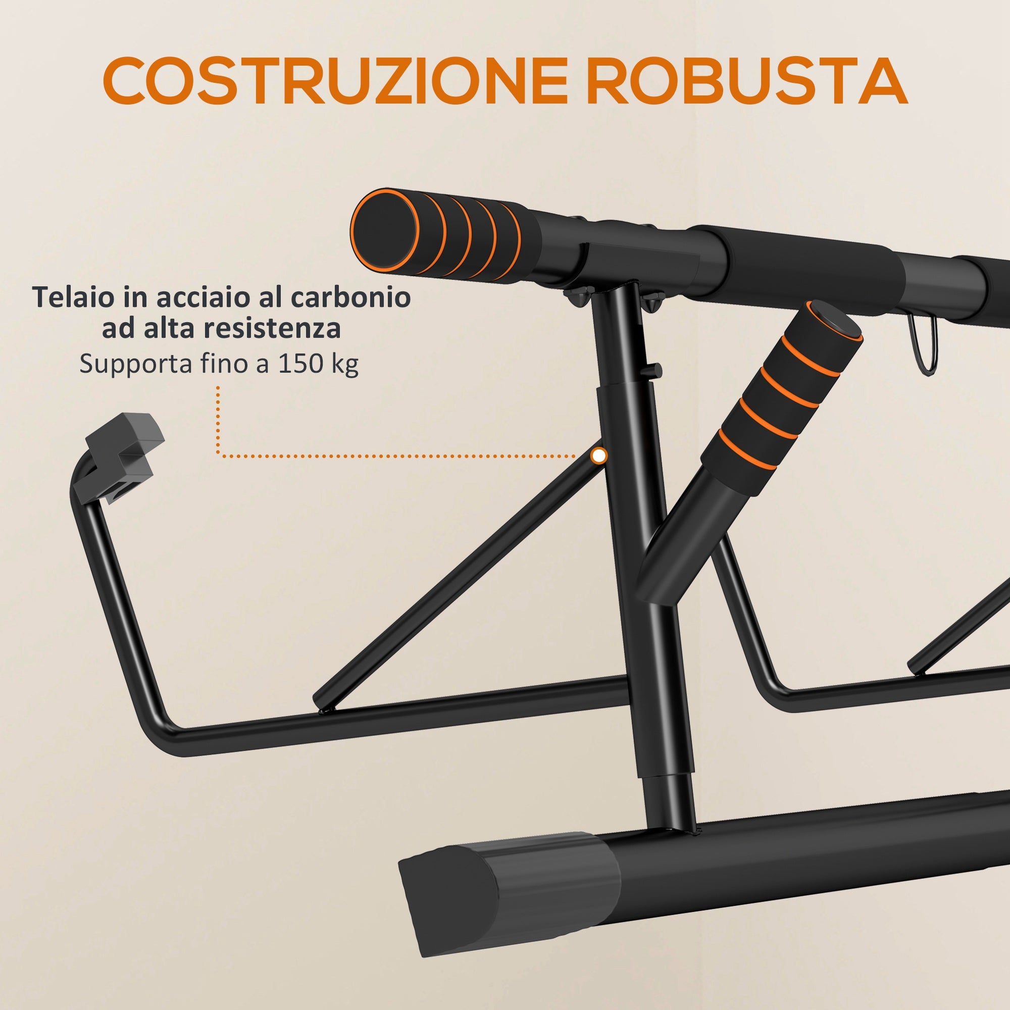 SPORTNOW Pull-up and Push-up Bar for Home and Gym with Padded Handles, Steel Pull-up Bar, 100x50x27 cm, Orange and Black