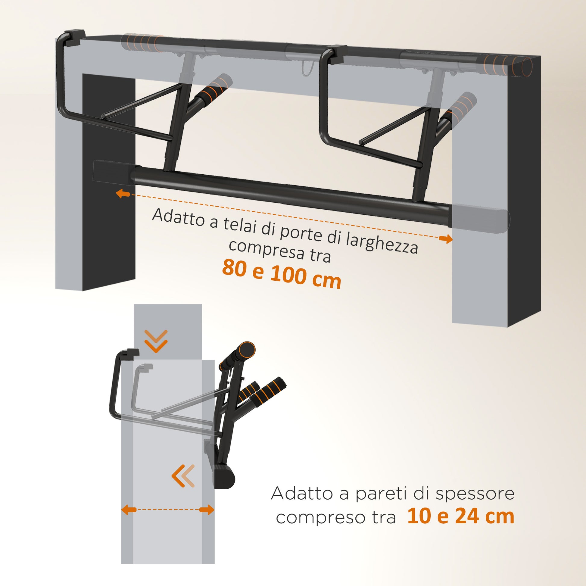 SPORTNOW Pull-up and Push-up Bar for Home and Gym with Padded Handles, Steel Pull-up Bar, 100x50x27 cm, Orange and Black