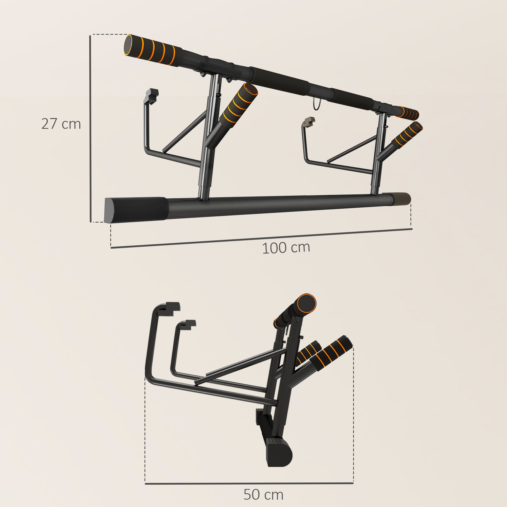 SPORTNOW Pull-up and Push-up Bar for Home and Gym with Padded Handles, Steel Pull-up Bar, 100x50x27 cm, Orange and Black