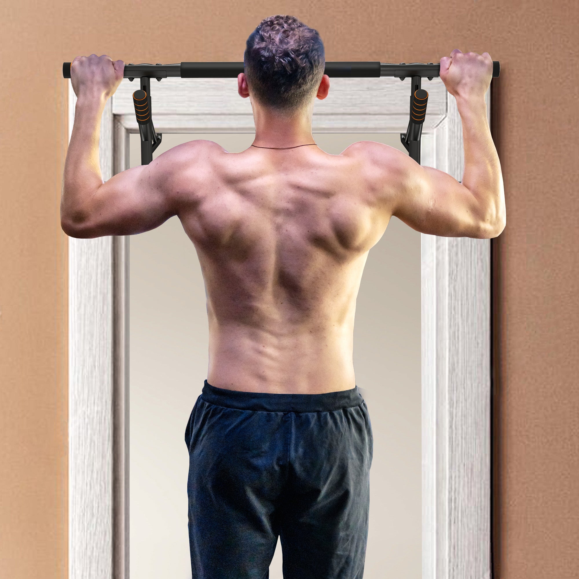SPORTNOW Pull-up and Push-up Bar for Home and Gym with Padded Handles, Steel Pull-up Bar, 100x50x27 cm, Orange and Black