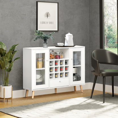 Kitchen Sideboard Buffet for Living Room Storage Pantry with Wine Rack Drawer Open Shelf and 2 Cabinets with Glass Doors Modern for Dining Room 100x33x80 cm White